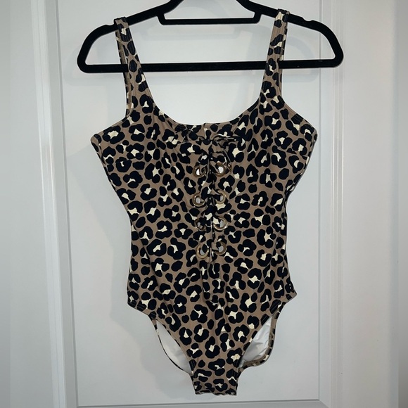 Michael KORS Women's Leopard-Print Lace-Up One-Piece Swimsuit - Picture 2 of 10